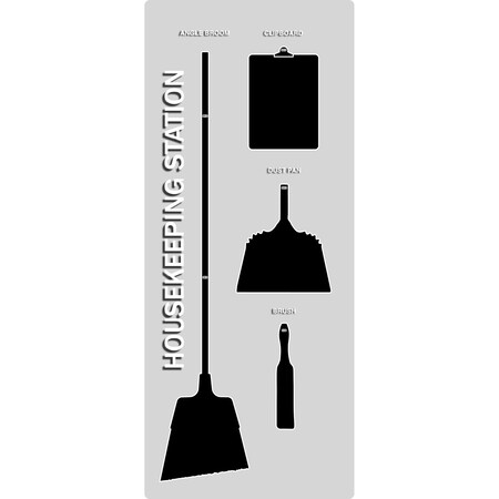 5S Housekeeping Shadow Board Broom Station Version 13 - Gray Board / Black Shadows  With Broom